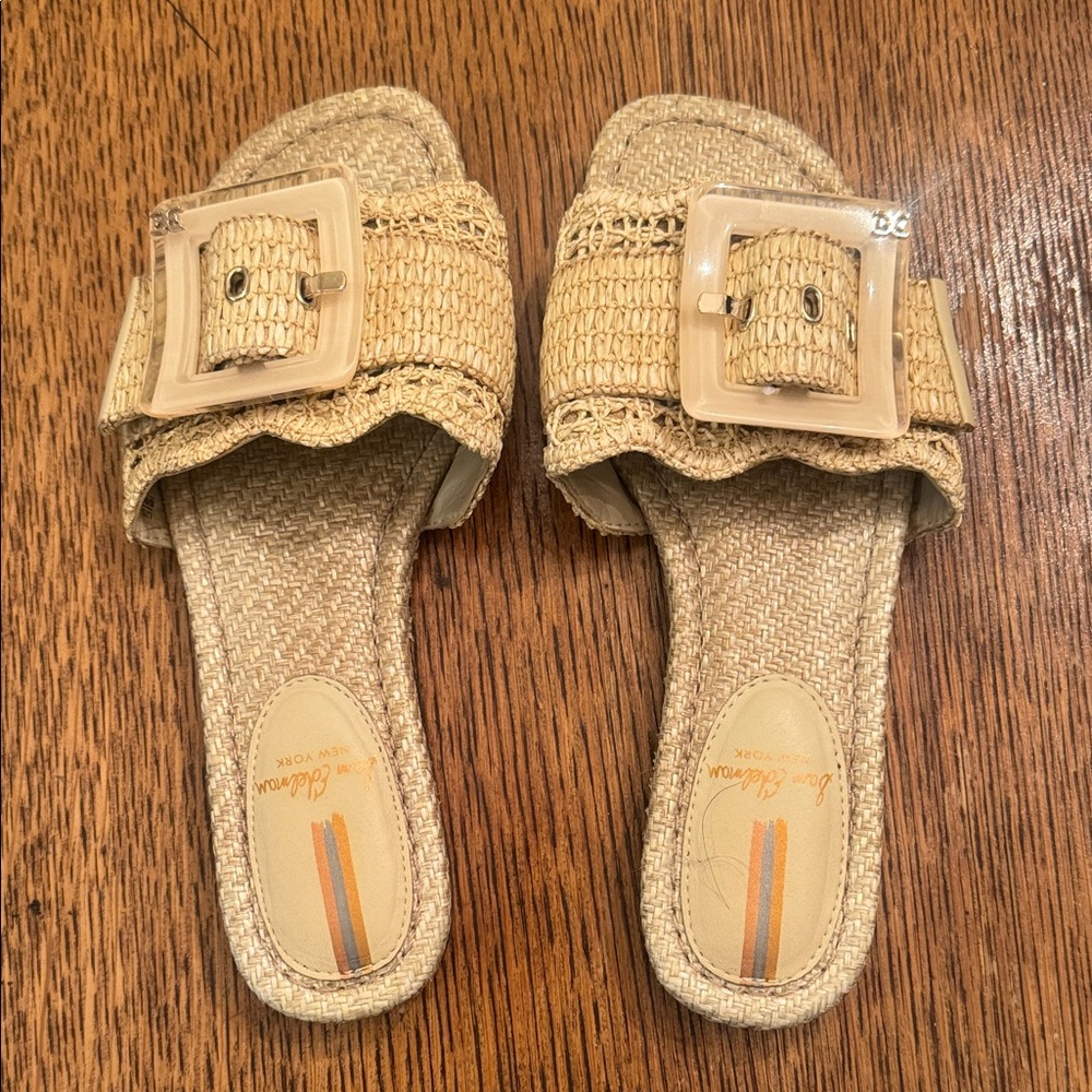 Sam Edelman Bambi raffia buckle slide sandals.  Size 6